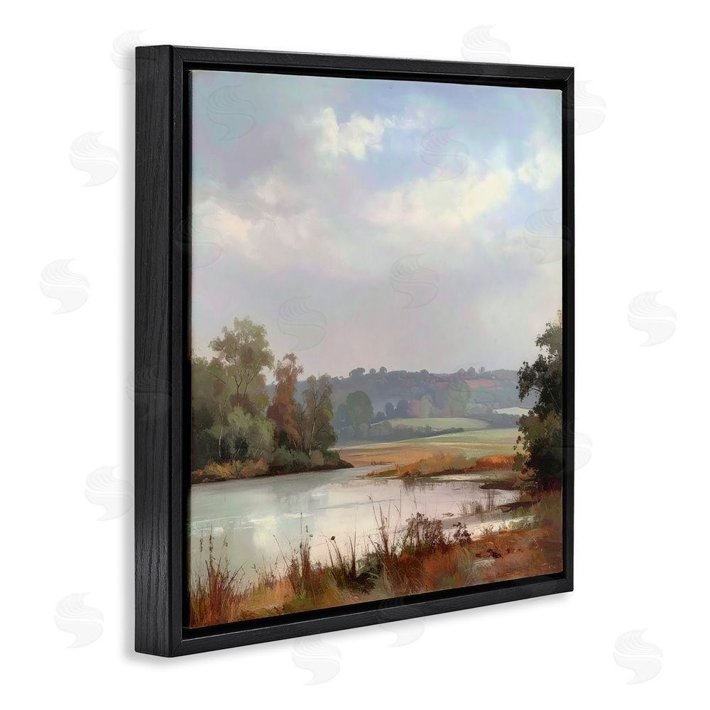 Alonza Saunders Riverside Grove Scenery Black Floating Framed Canvas Wall Art