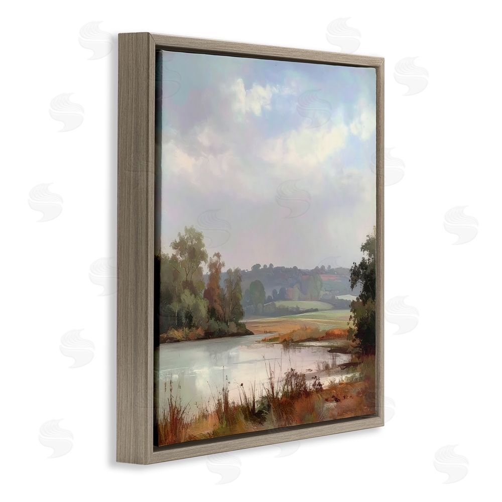 Alonza Saunders Riverside Grove Scenery Brown Floating Framed Canvas Wall Art