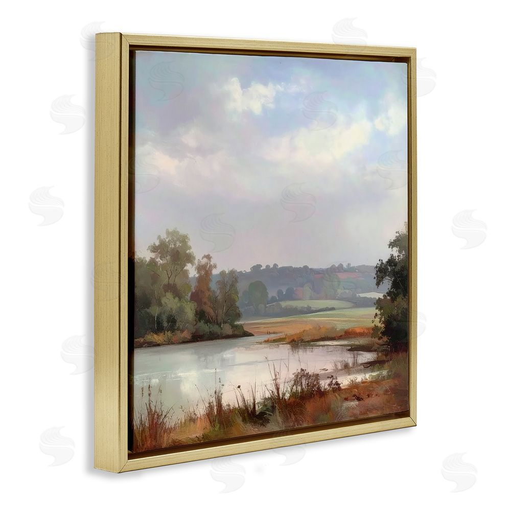 Alonza Saunders Riverside Grove Scenery Gold Floating Framed Canvas Wall Art