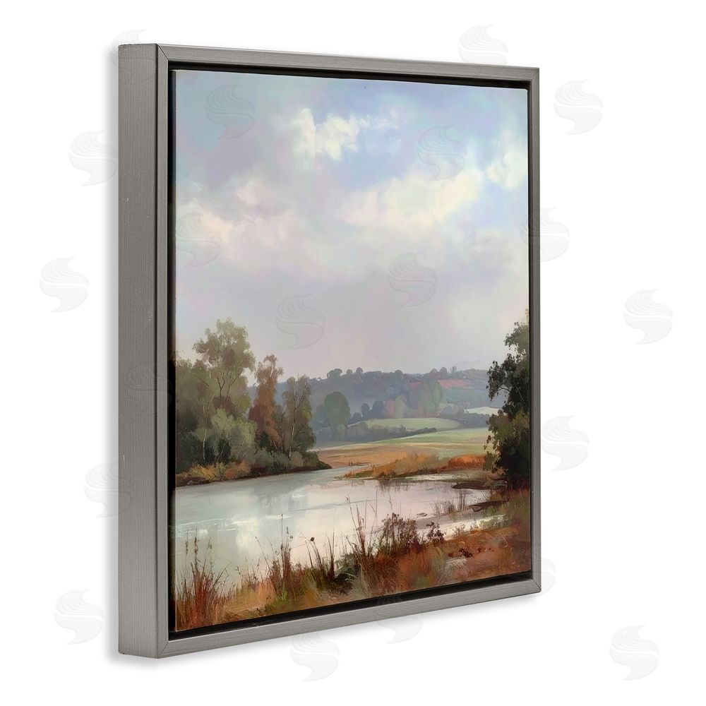 Alonza Saunders Riverside Grove Scenery Gray Floating Framed Canvas Wall Art