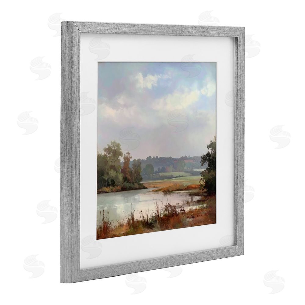 Alonza Saunders Riverside Grove Scenery Gray Framed Print Under Glass Wall Art