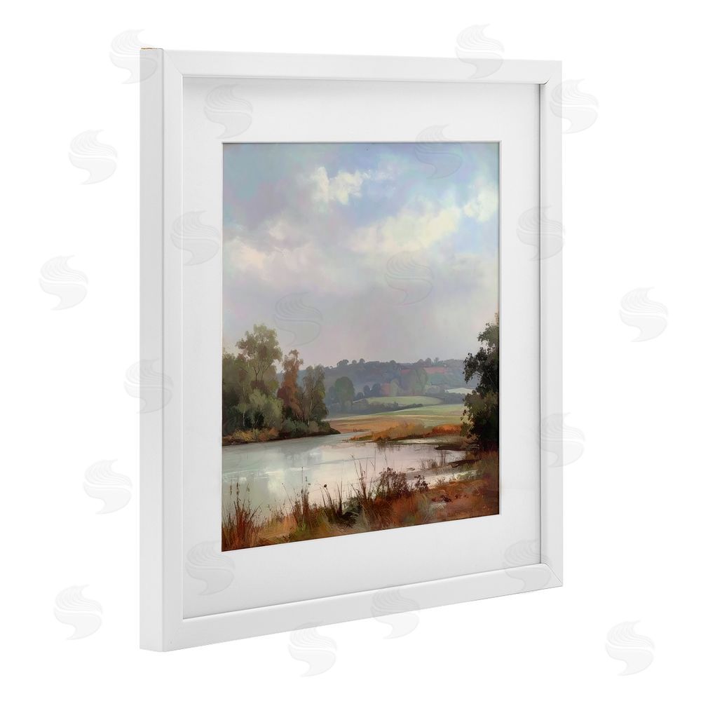 Alonza Saunders Riverside Grove Scenery White Framed Print Under Glass Wall Art