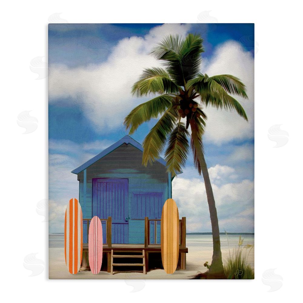 Lisa R Dumm Palm Overhanging Surf Shop Stretched Canvas Wall Art