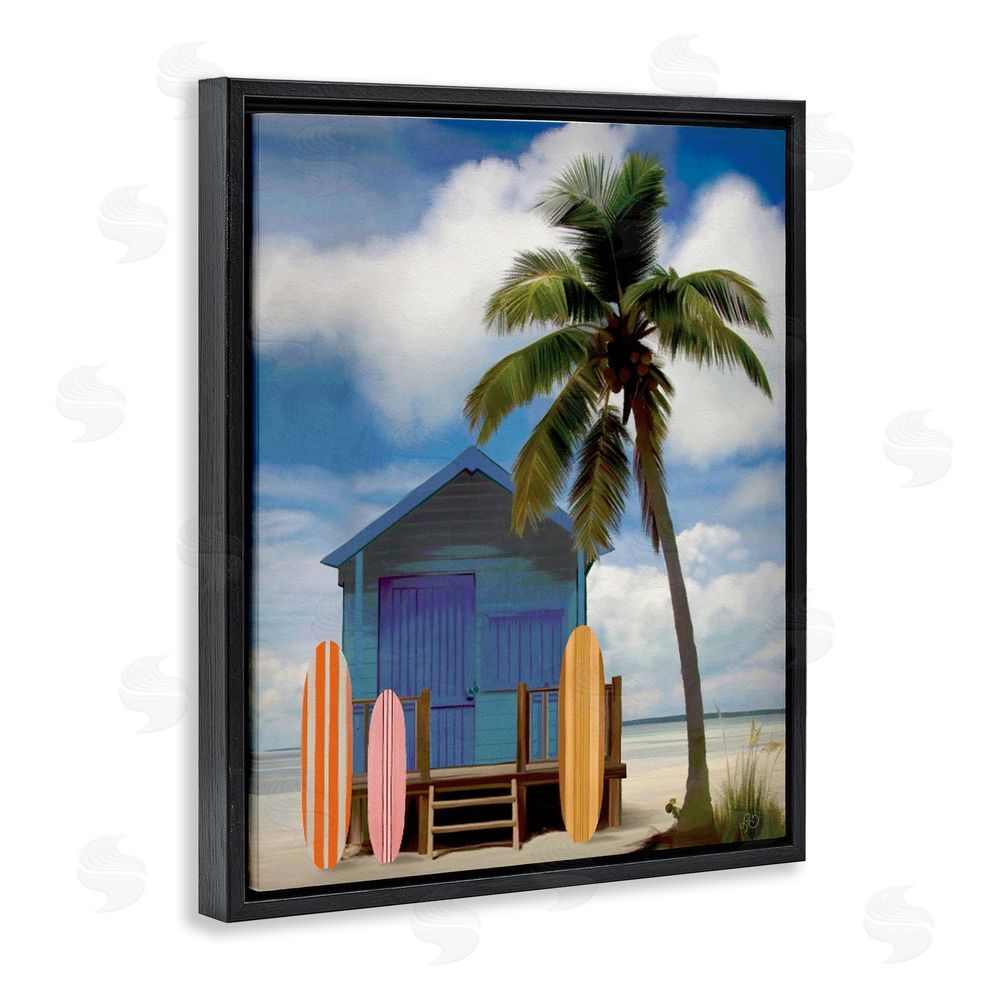 Lisa R Dumm Palm Overhanging Surf Shop Black Floating Framed Canvas Wall Art