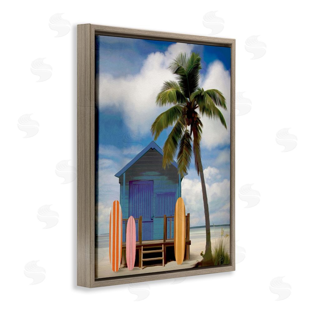 Lisa R Dumm Palm Overhanging Surf Shop Brown Floating Framed Canvas Wall Art