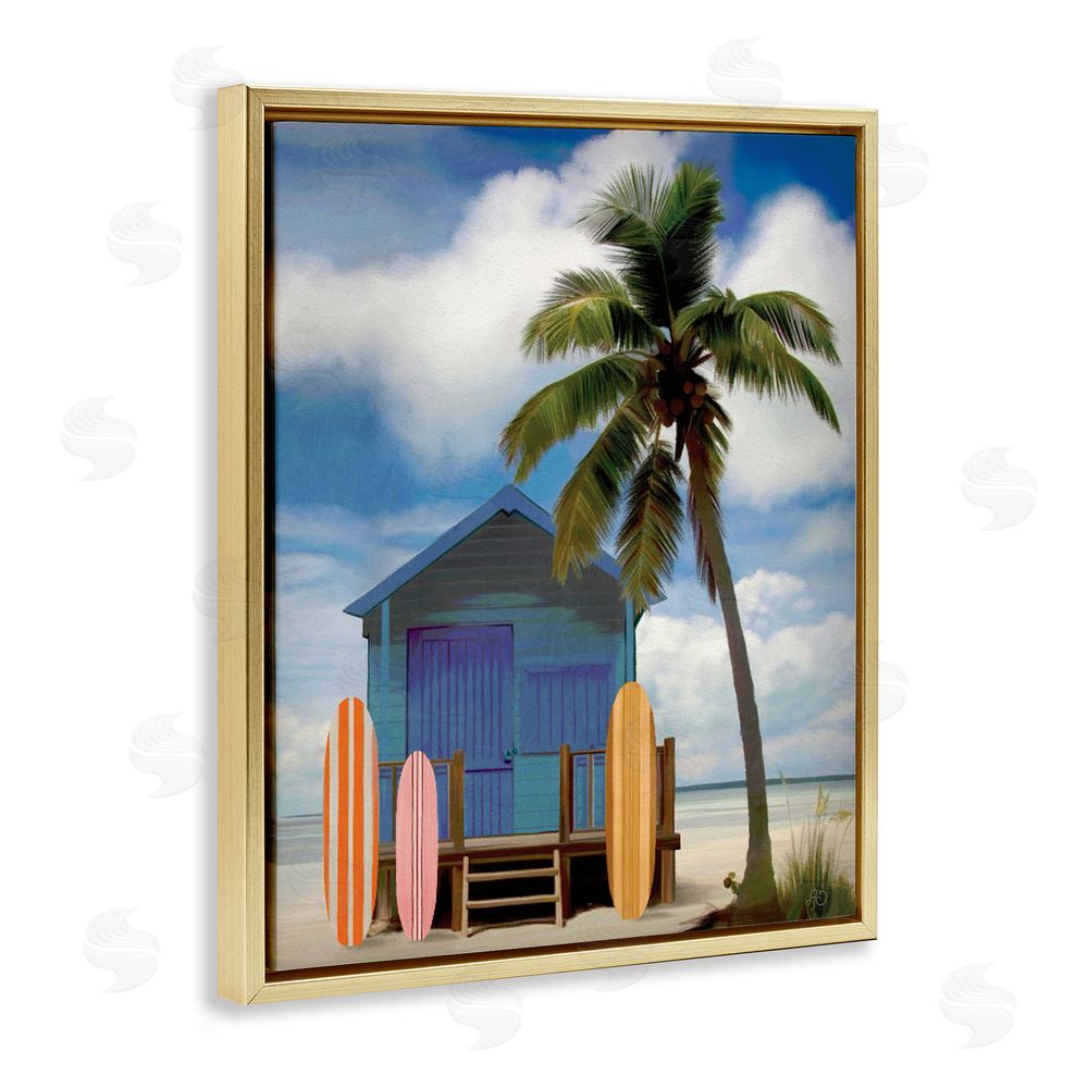 Lisa R Dumm Palm Overhanging Surf Shop Gold Floating Framed Canvas Wall Art