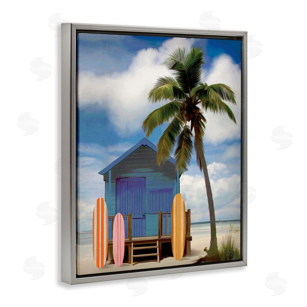 Lisa R Dumm Palm Overhanging Surf Shop Gray Floating Framed Canvas Wall Art