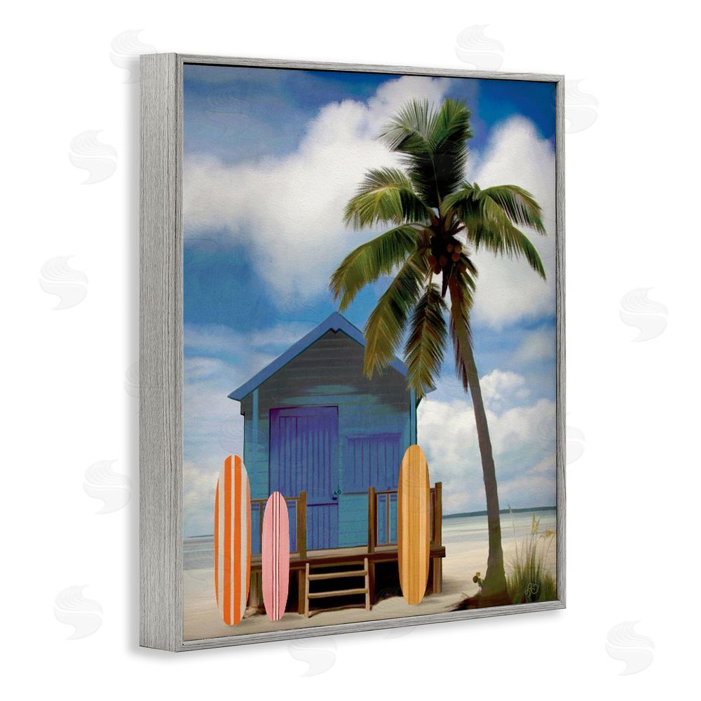 Lisa R Dumm Palm Overhanging Surf Shop Gray Framed Giclee Wall Art