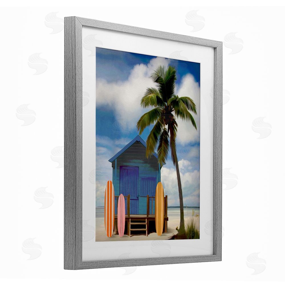 Lisa R Dumm Palm Overhanging Surf Shop Gray Framed Print Under Glass Wall Art