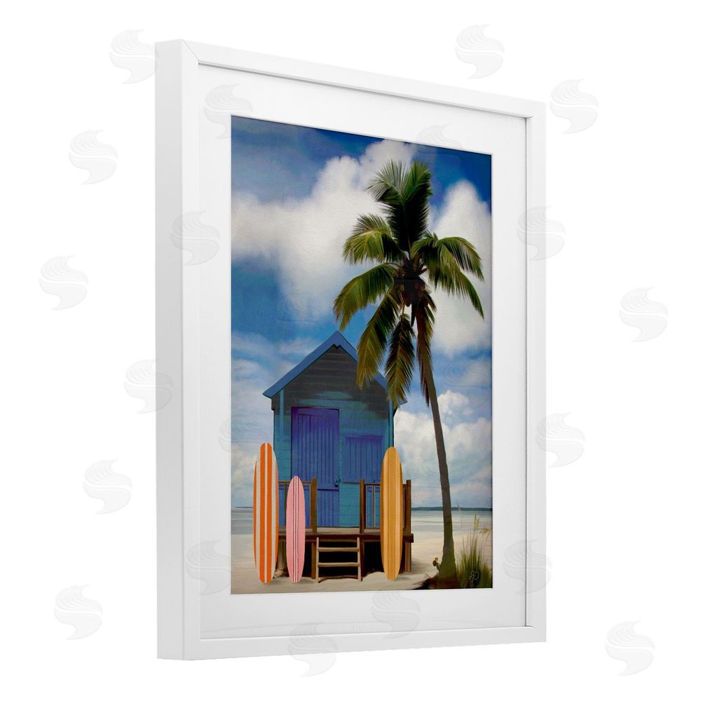 Lisa R Dumm Palm Overhanging Surf Shop White Framed Print Under Glass Wall Art