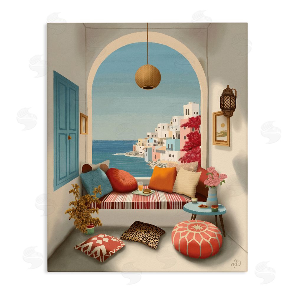 Lisa R Dumm Mediterranean Seaside Window View Stretched Canvas Wall Art