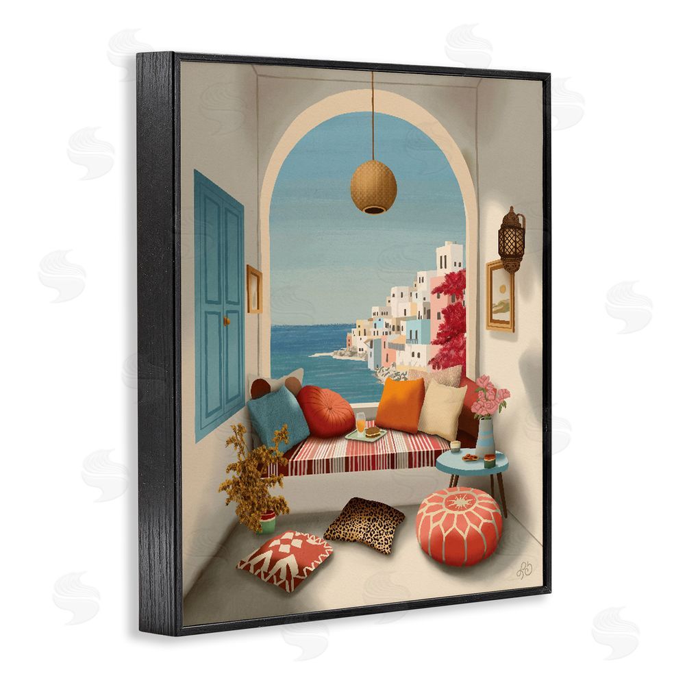 Lisa R Dumm Mediterranean Seaside Window View Black Framed Giclee Wall Art