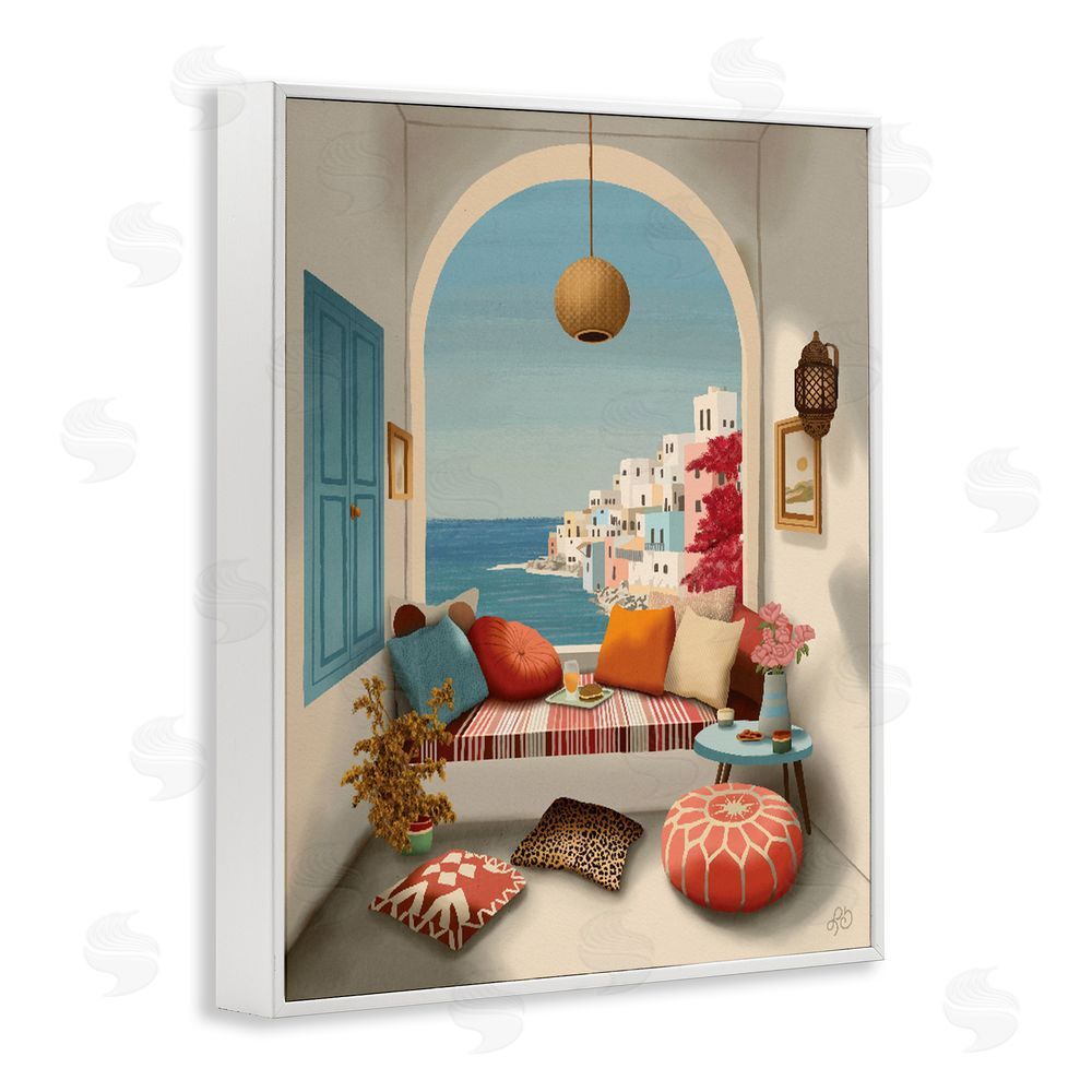 Lisa R Dumm Mediterranean Seaside Window View White Framed Giclee Wall Art