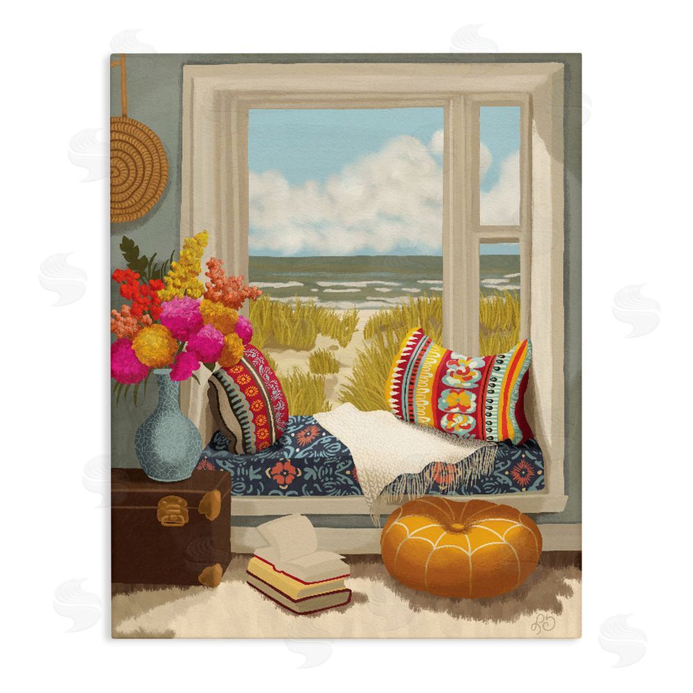 Lisa R Dumm Coastal Vacation Window Seat Stretched Canvas Wall Art