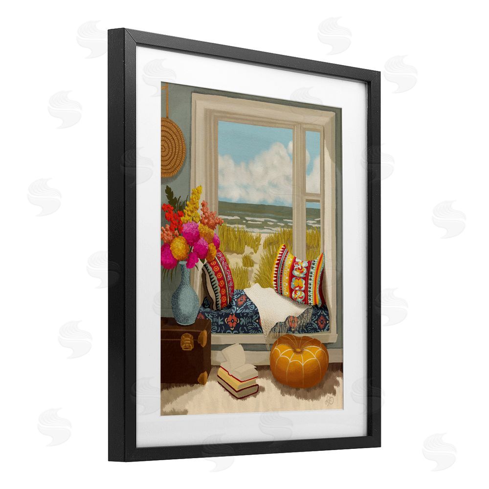 Lisa R Dumm Coastal Vacation Window Seat Black Framed Print Under Glass Wall Art