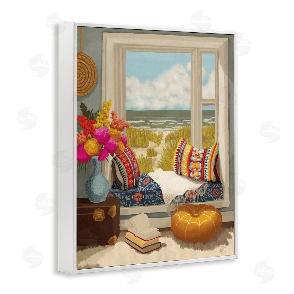 Lisa R Dumm Coastal Vacation Window Seat White Framed Giclee Wall Art Print