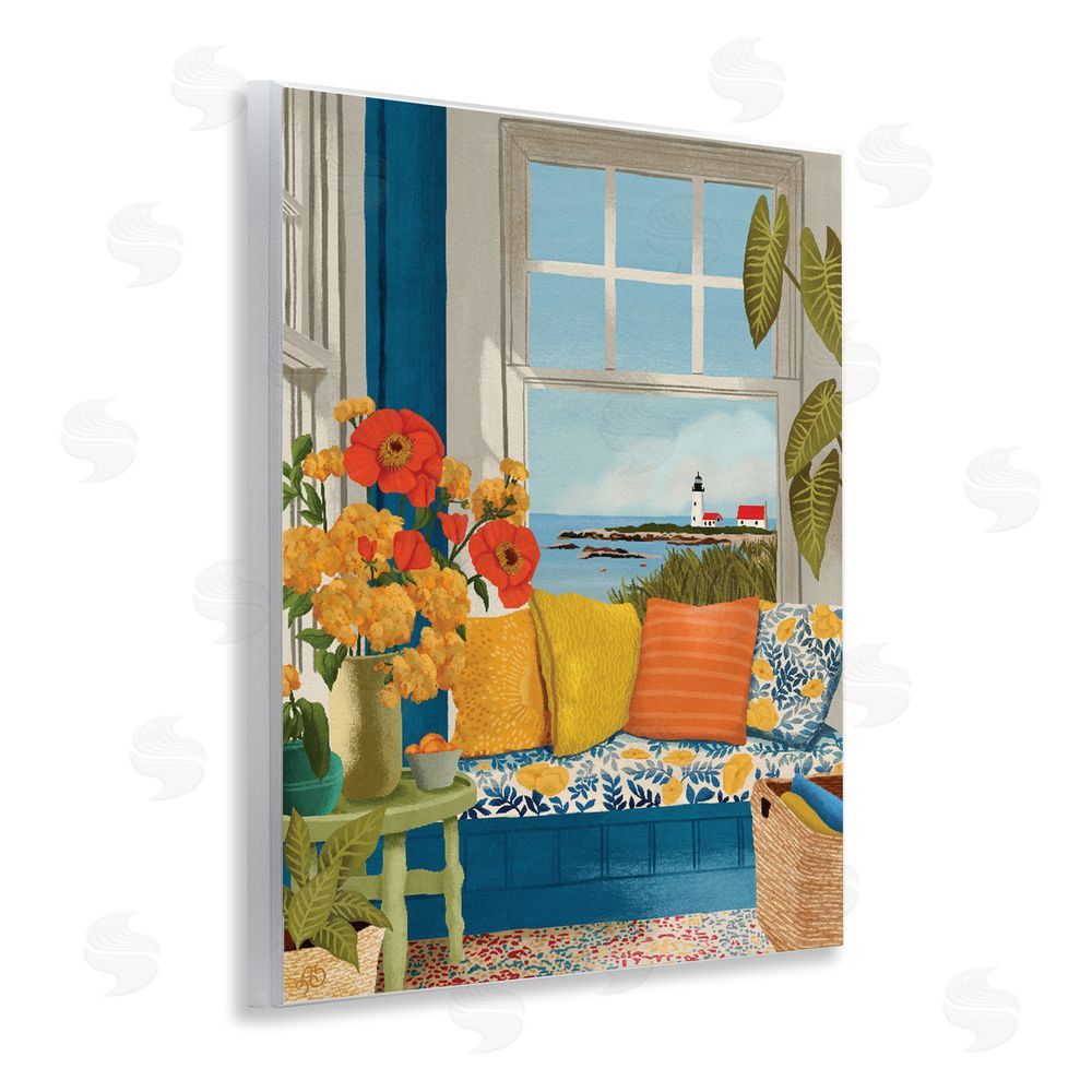 Lisa R Dumm Distant Lighthouse Window View Wall Plaque with Fixed Lithograph Print