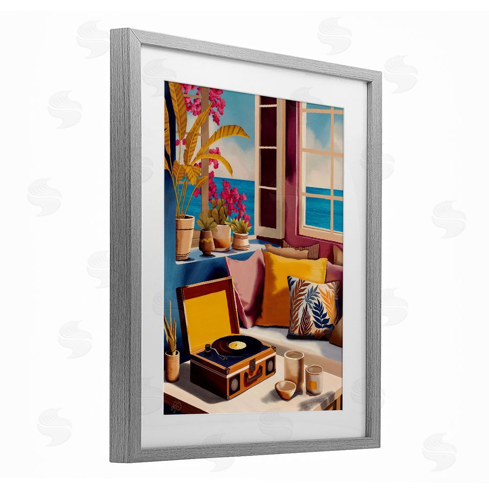 Lisa R Dumm Boho Vacation By The Sea Gray Framed Print Under Glass with Matting Wall Art