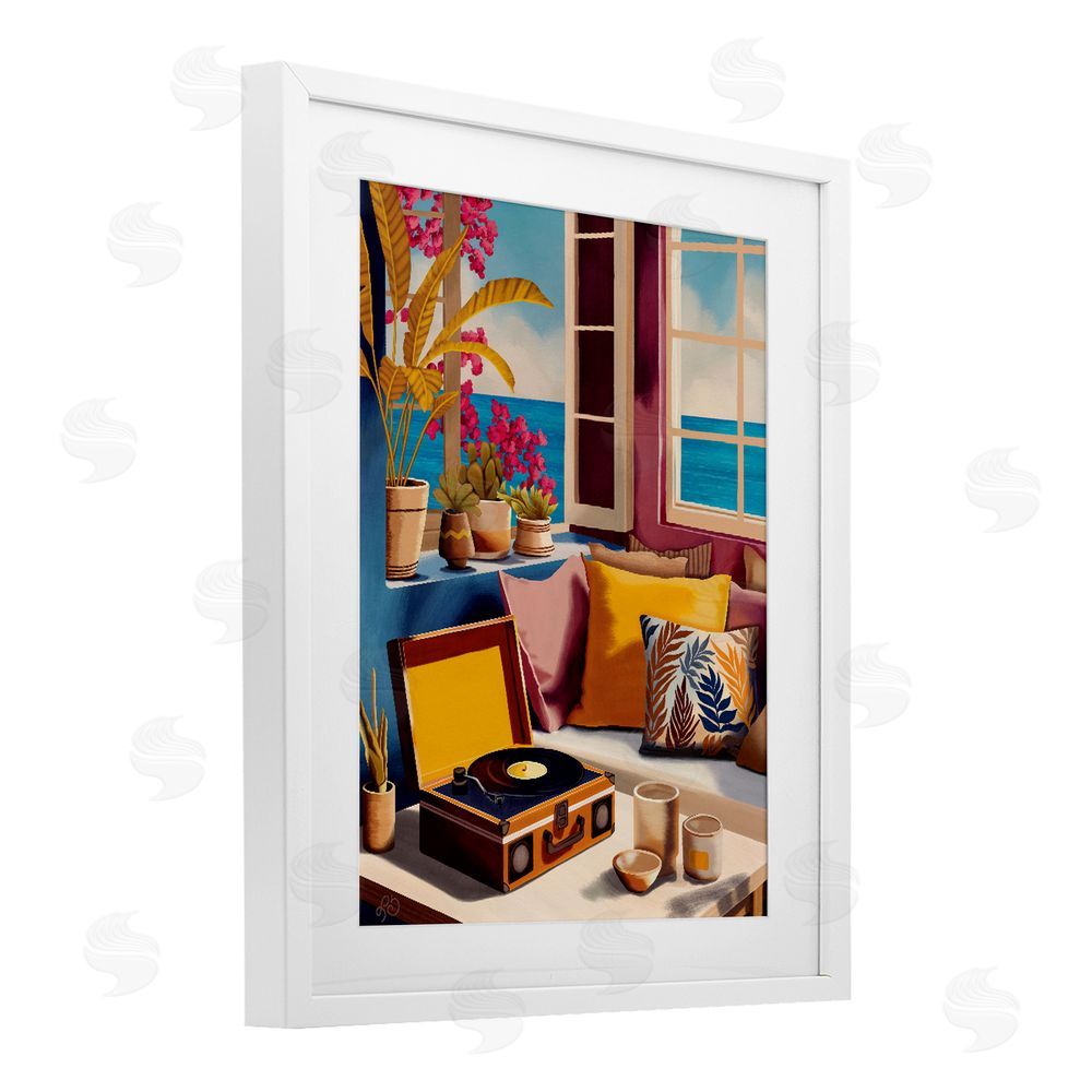 Lisa R Dumm Boho Vacation By The Sea White Framed Print Under Glass with Matting Wall Art