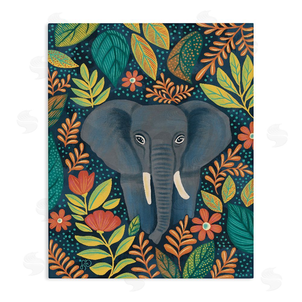 Lisa R Dumm Exotic Leaf Pattern Elephant Stretched Canvas Wall Art