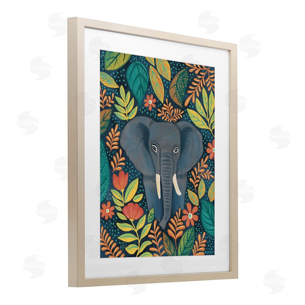Lisa R Dumm Exotic Leaf Pattern Elephant Brown Framed Print Under Glass Wall Art