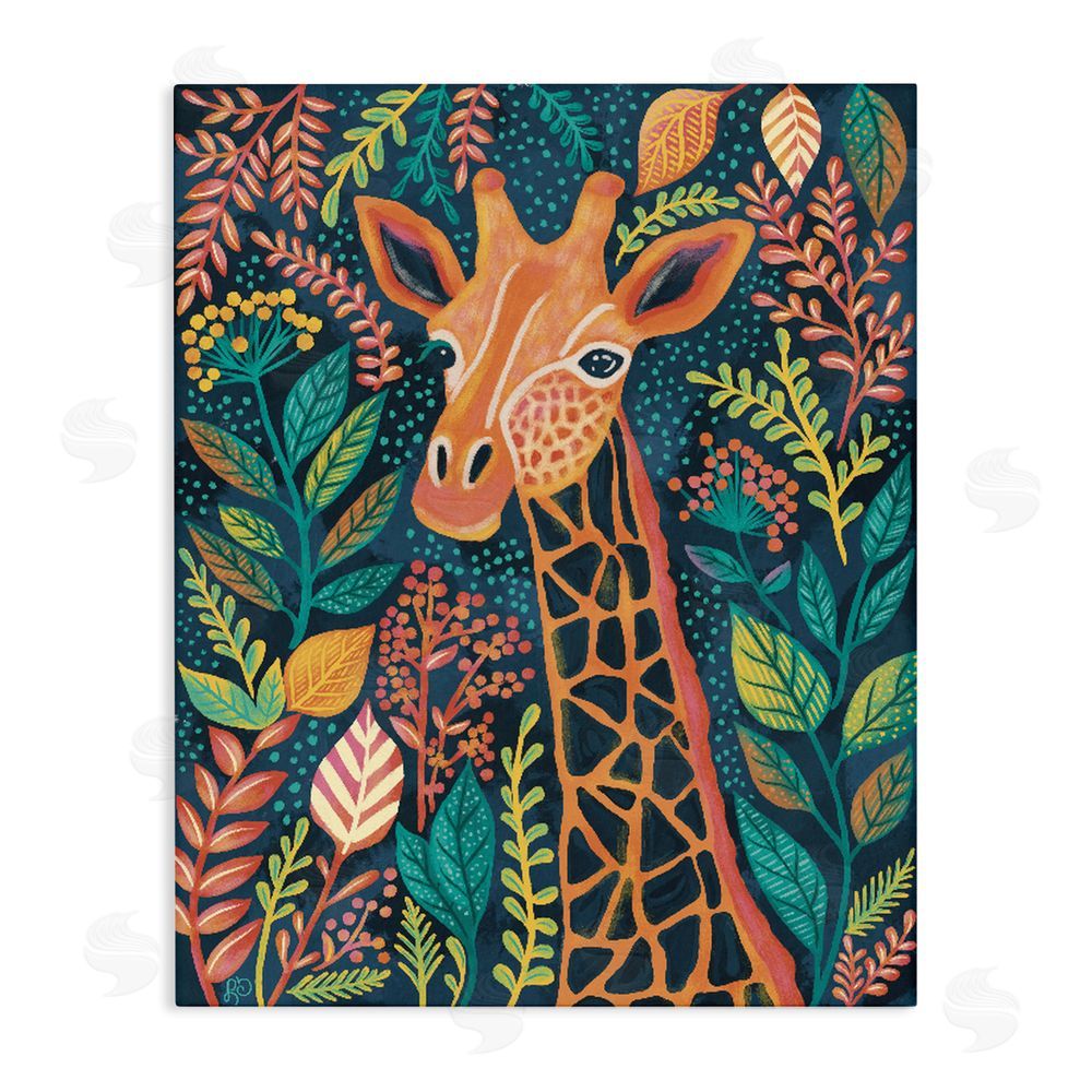 Lisa R Dumm Exotic Leaf Pattern Giraffe Stretched Canvas Wall Art