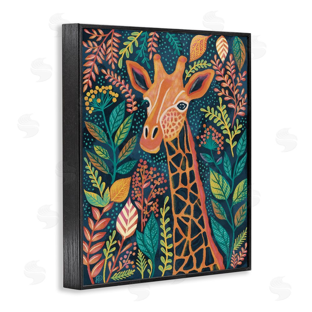 Lisa R Dumm Exotic Leaf Pattern Giraffe Black Framed Giclee Wall Art