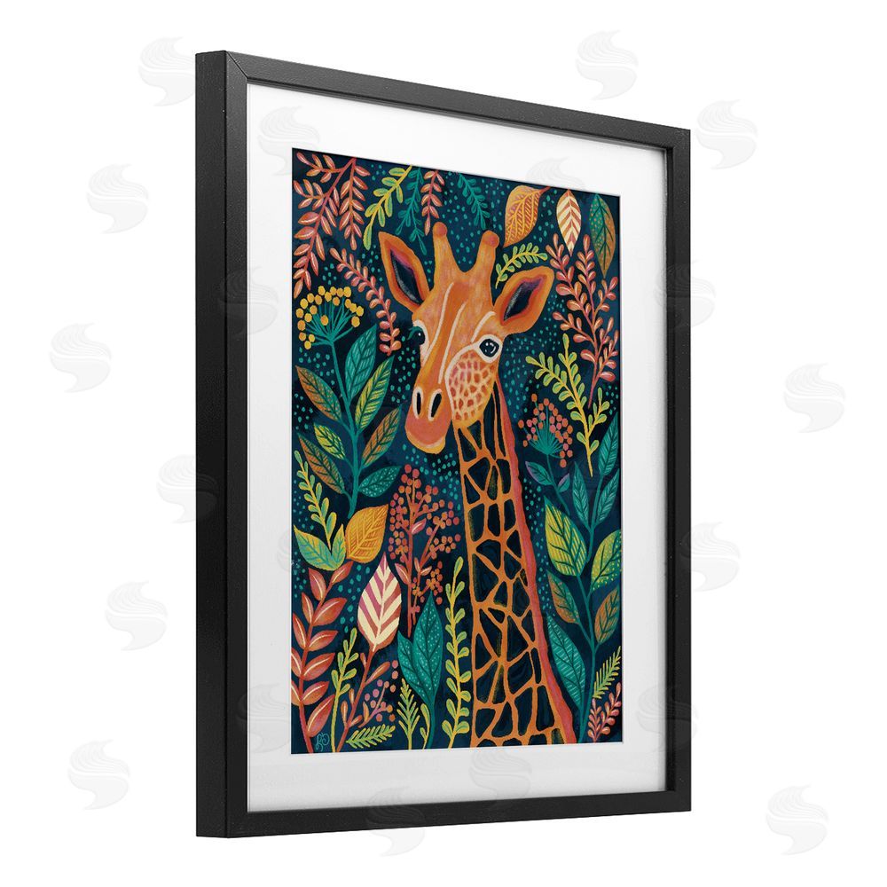 Lisa R Dumm Exotic Leaf Pattern Giraffe Black Framed Print Under Glass Wall Art