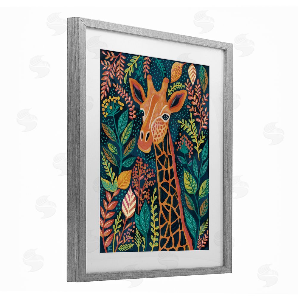 Lisa R Dumm Exotic Leaf Pattern Giraffe Gray Framed Print Under Glass Wall Art
