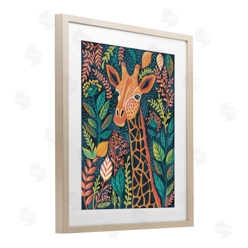 Lisa R Dumm Exotic Leaf Pattern Giraffe Brown Framed Print Under Glass Wall Art