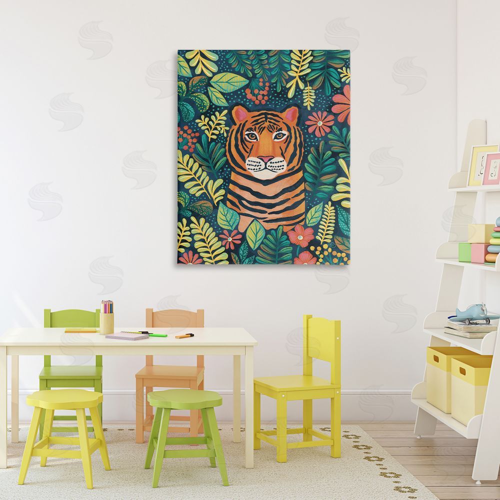 Lisa R Dumm Exotic Leaf Pattern Tiger Stretched Canvas Wall Art in Room