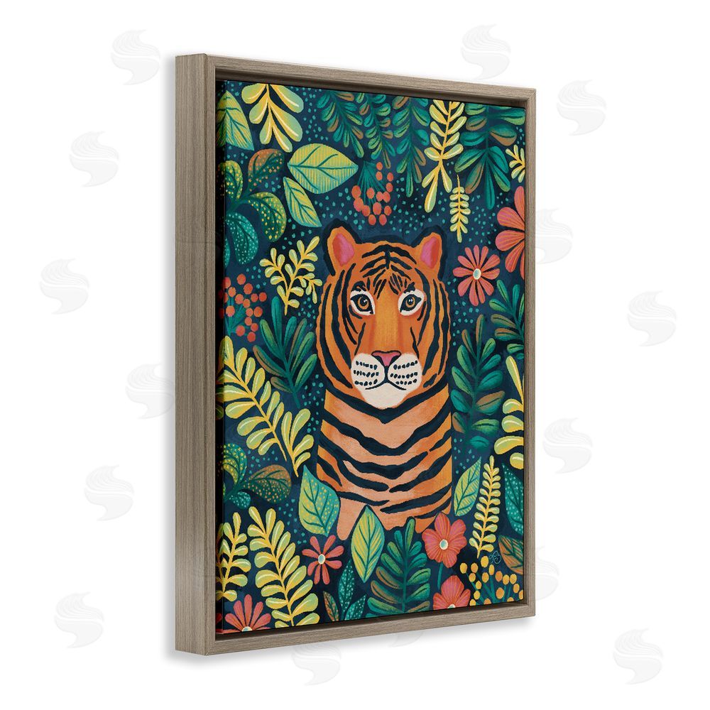 Lisa R Dumm Exotic Leaf Pattern Tiger Brown Floating Framed Canvas Wall Art