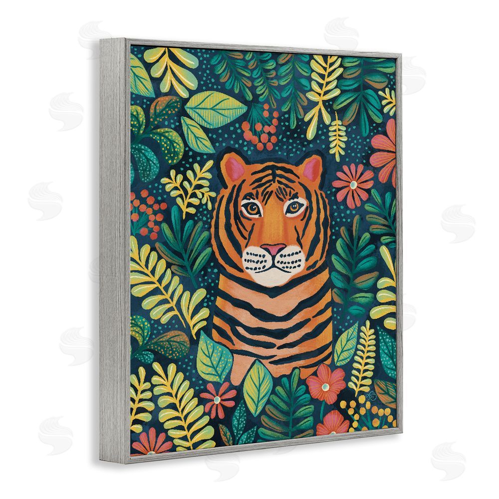 Lisa R Dumm Exotic Leaf Pattern Tiger Gray Framed Giclee Wall Art