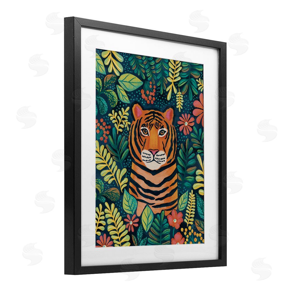 Lisa R Dumm Exotic Leaf Pattern Tiger Black Framed Print Under Glass Wall Art