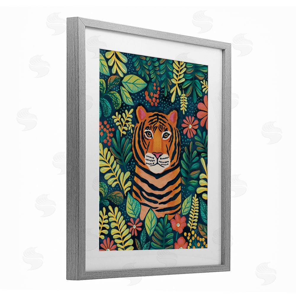 Lisa R Dumm Exotic Leaf Pattern Tiger Gray Framed Print Under Glass Wall Art