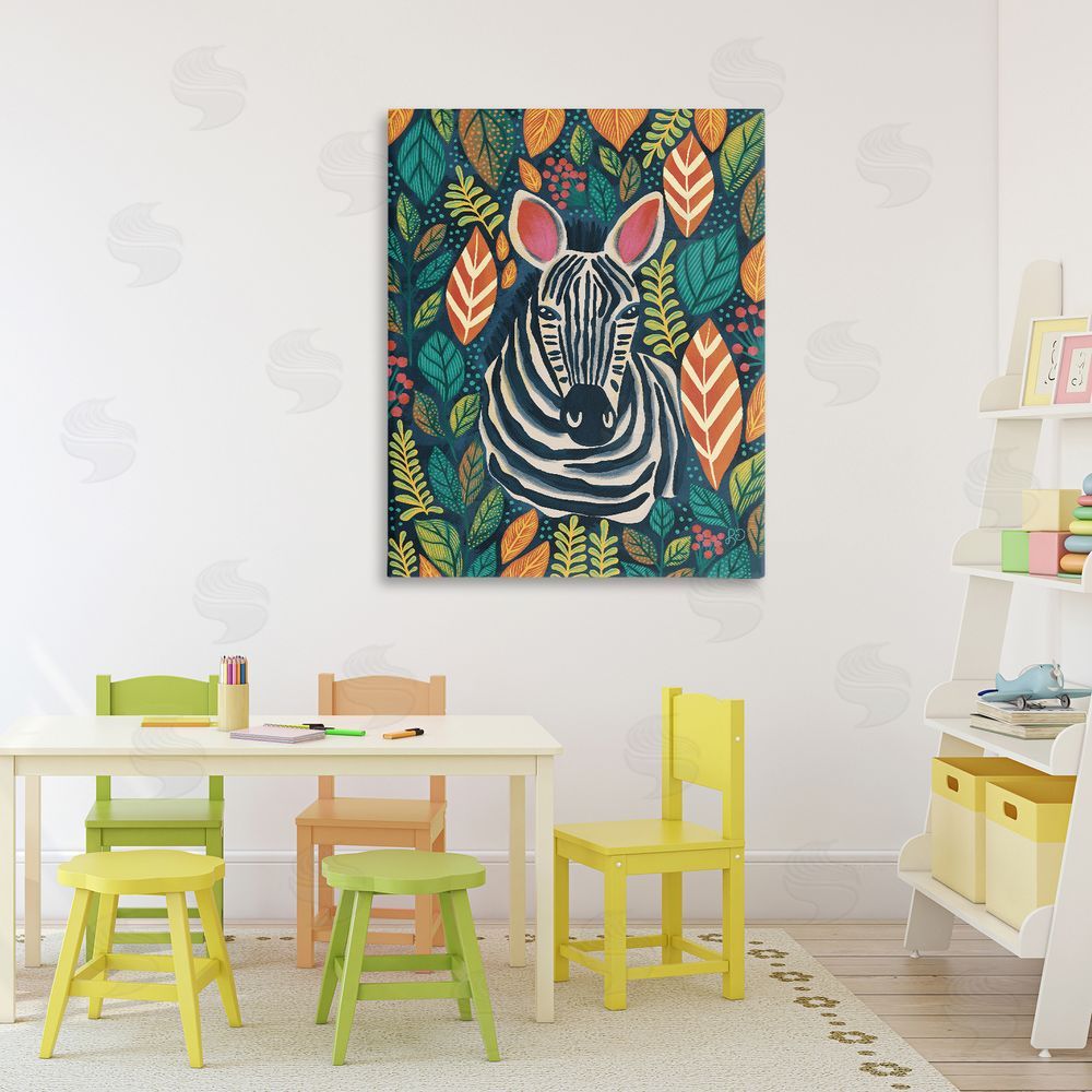 Lisa R Dumm Exotic Leaf Pattern Zebra Stretched Canvas Wall Art in Room
