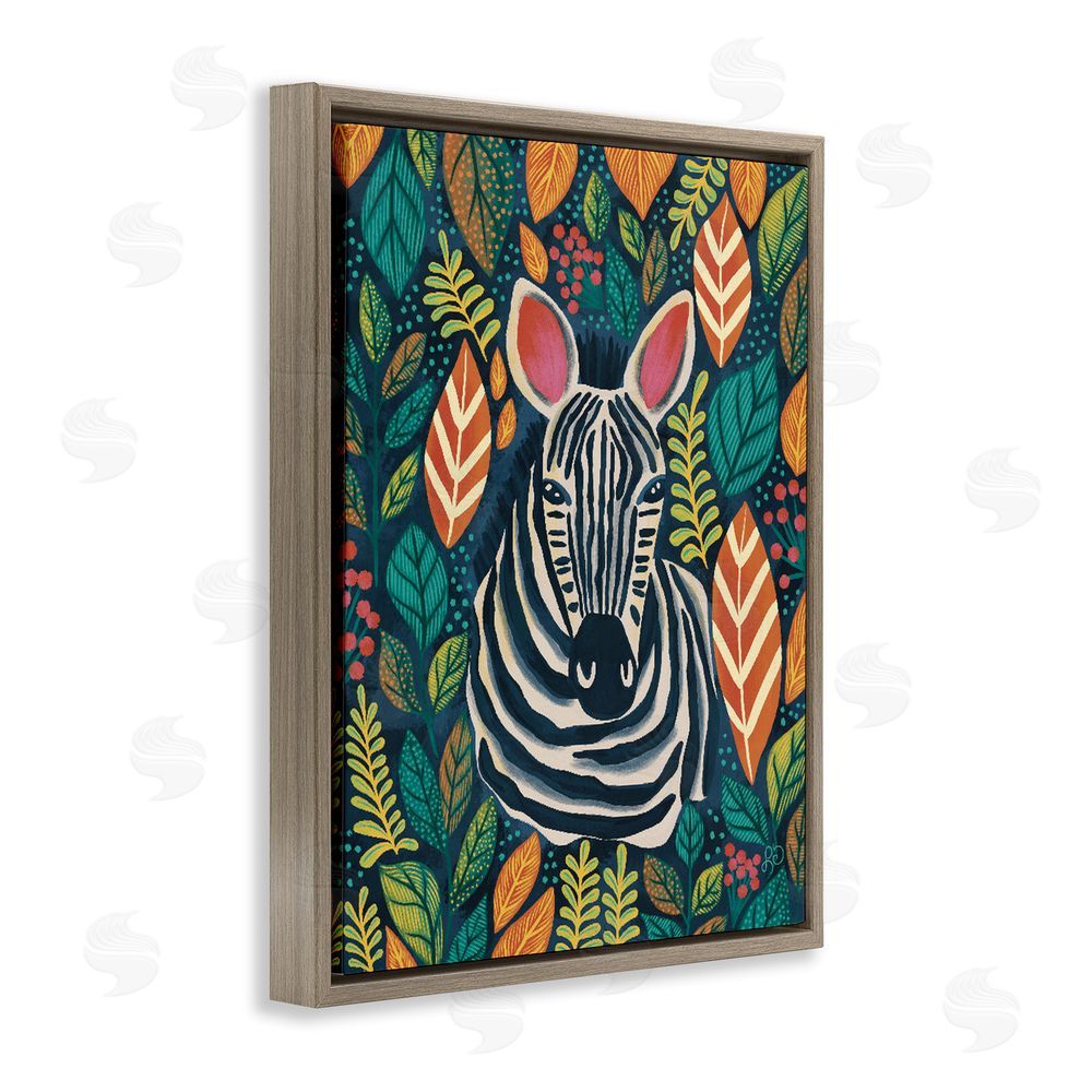 Lisa R Dumm Exotic Leaf Pattern Zebra Brown Floating Framed Canvas Wall Art