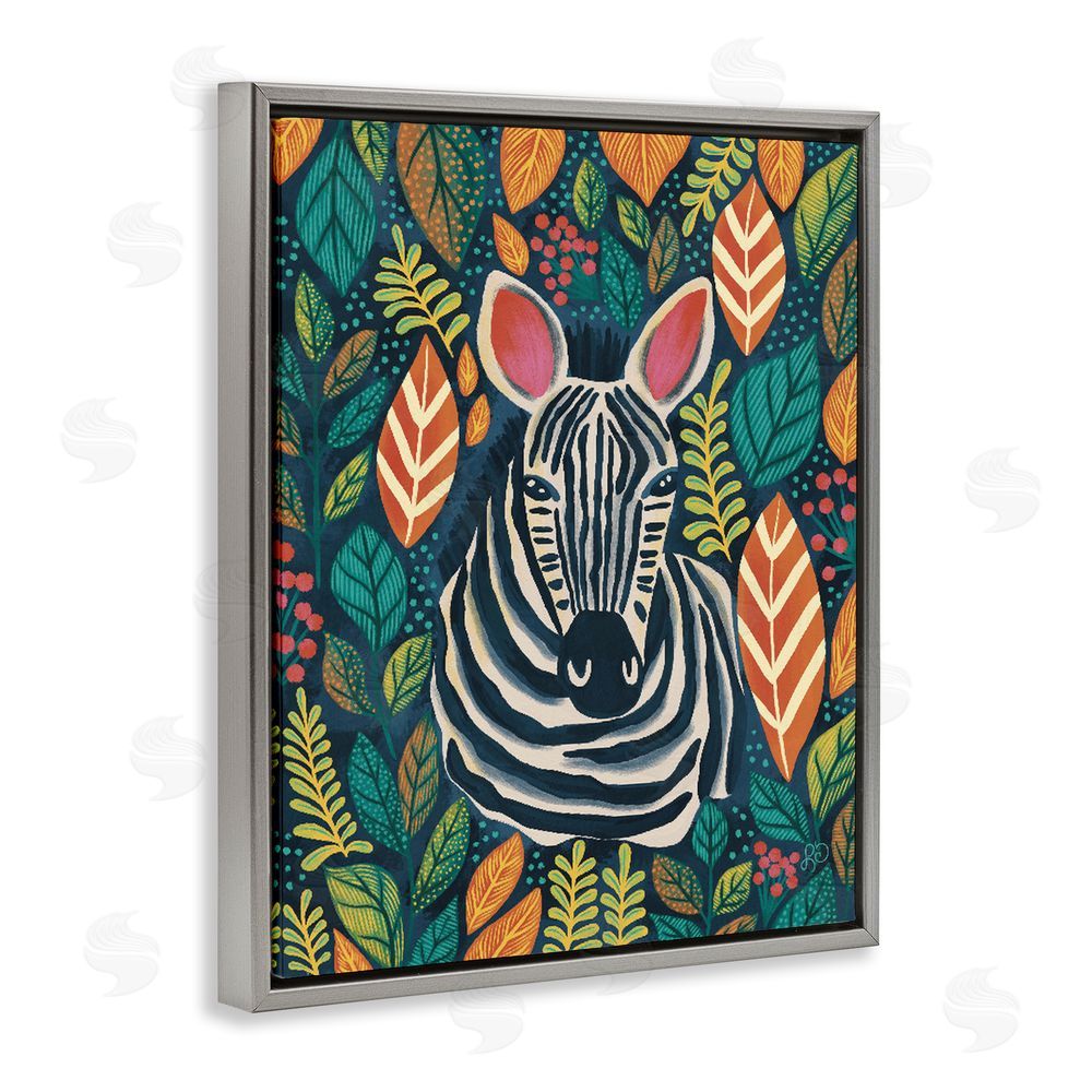 Lisa R Dumm Exotic Leaf Pattern Zebra Gray Floating Framed Canvas Wall Art