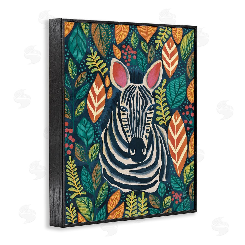 Lisa R Dumm Exotic Leaf Pattern Zebra Black Framed Giclee Wall Art