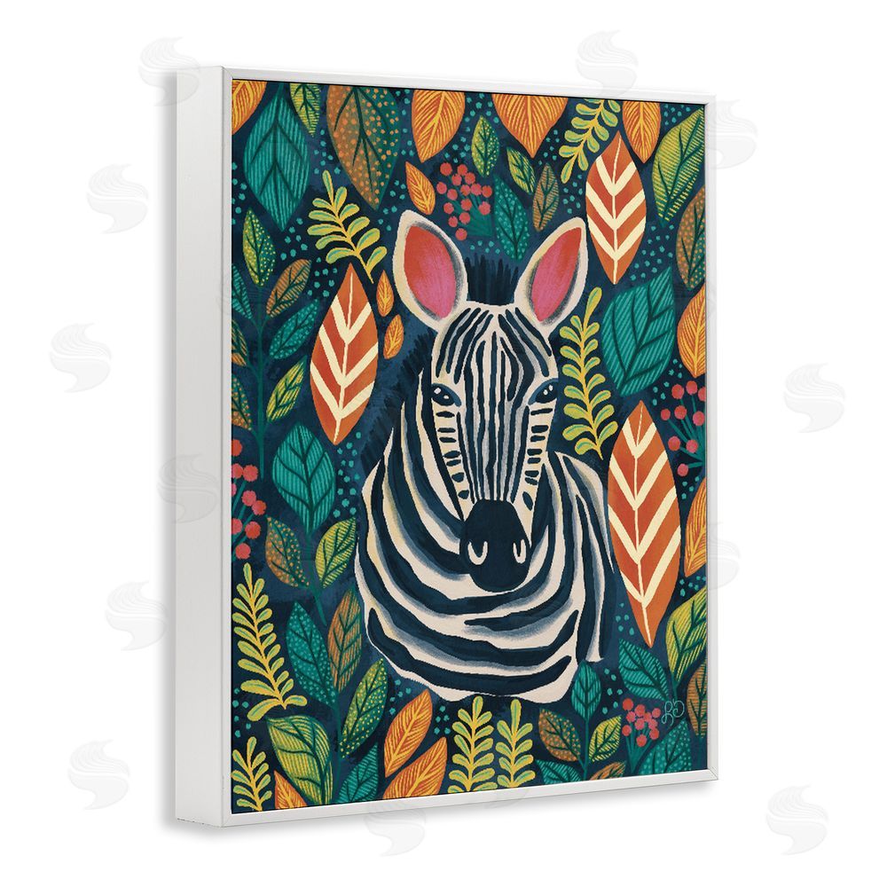 Lisa R Dumm Exotic Leaf Pattern Zebra White Framed Giclee Wall Art