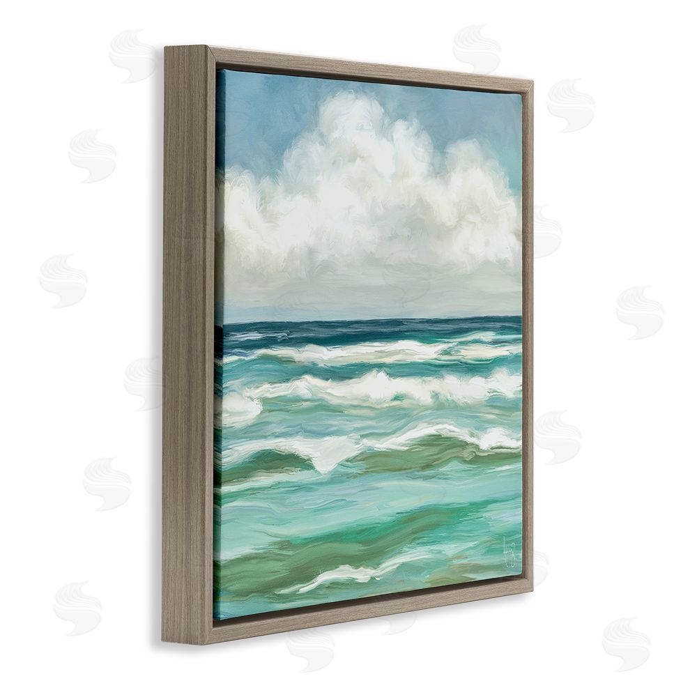 Pam Britton Aqua & Navy Sea Waves Brown Floating Frame Canvas Wall Art Print