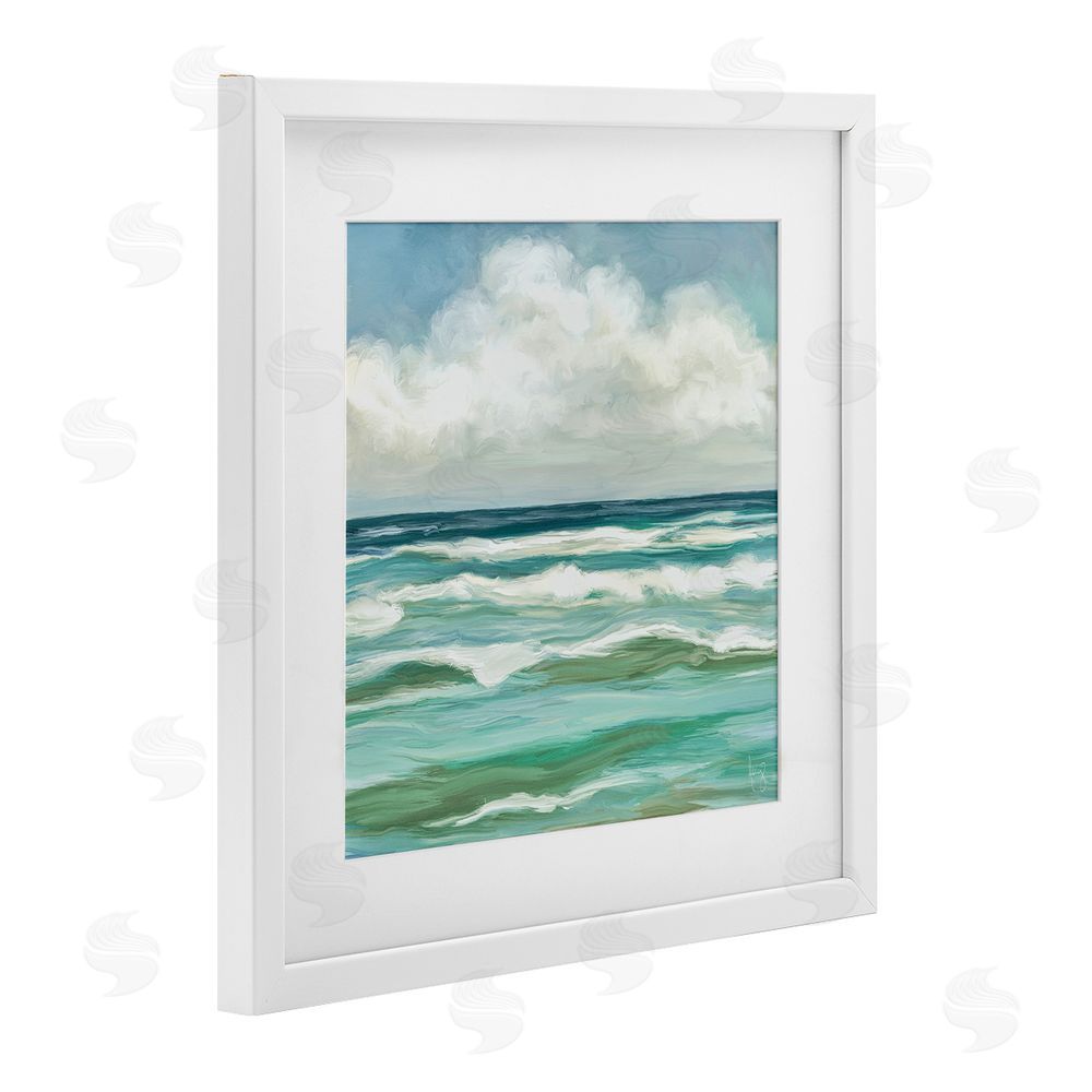 Pam Britton Aqua & Navy Sea Waves White Framed Print Under Glass Wall Art