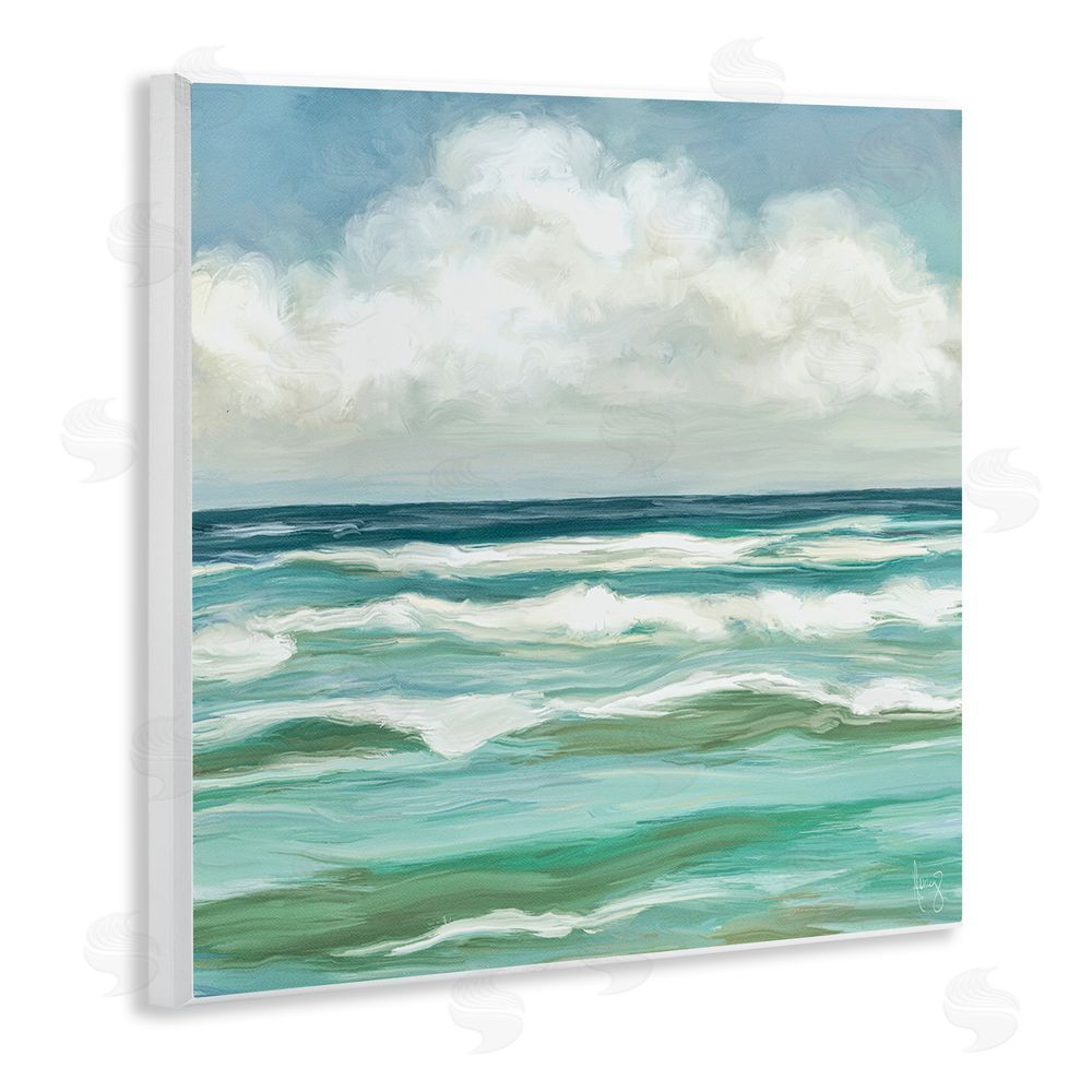 Pam Britton Aqua & Navy Sea Waves Wooden Wall Plaque Art Print