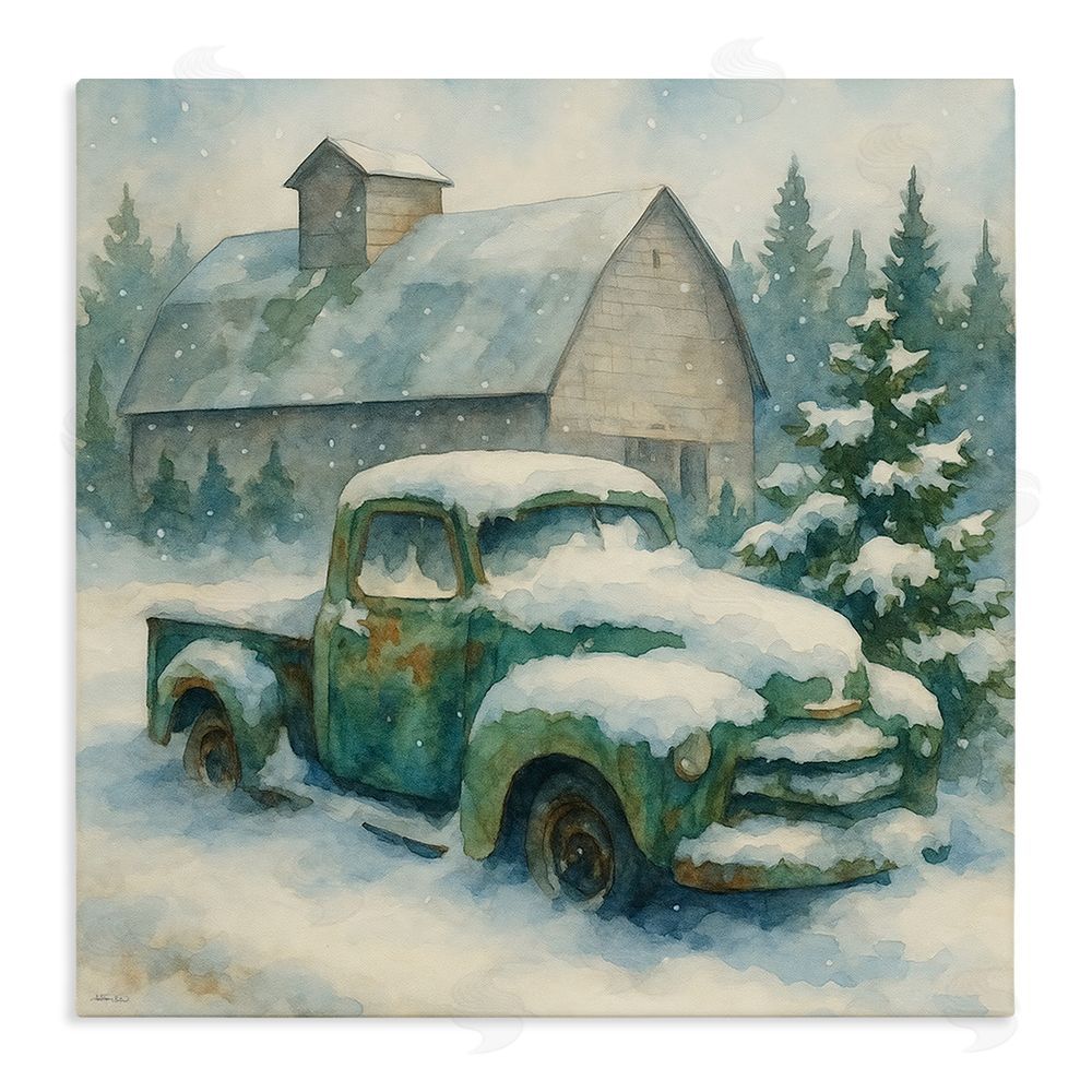 Antony Smith Nostalgic Winter Farm Truck Stretched Canvas Wall Art