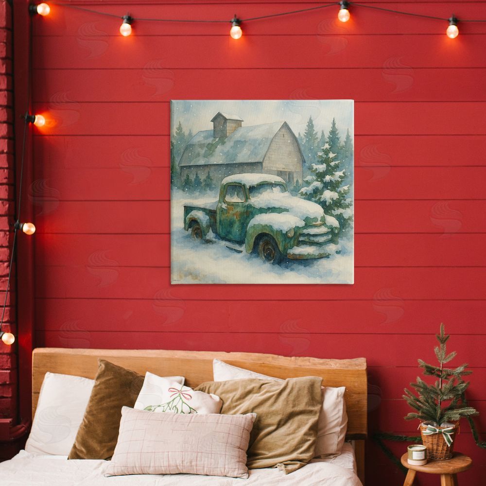 Antony Smith Nostalgic Winter Farm Truck Stretched Canvas Wall Art in Room