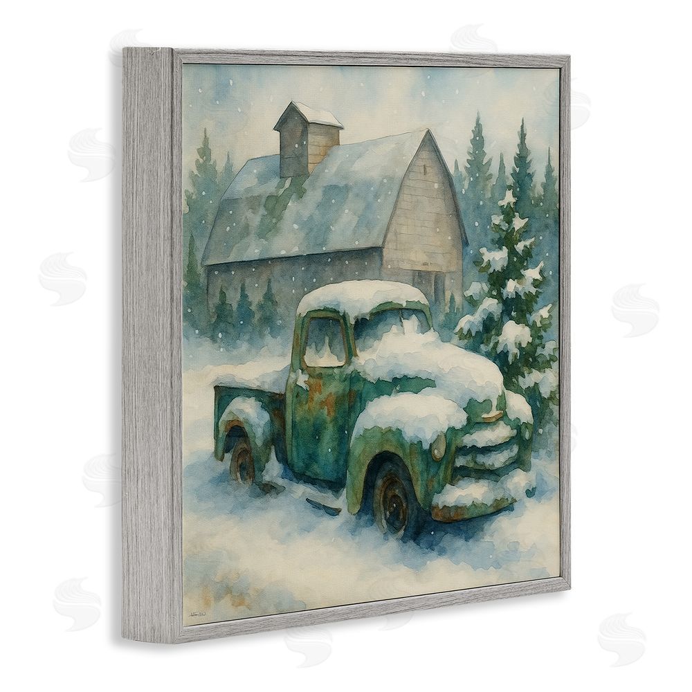 Antony Smith Nostalgic Winter Farm Truck Gray Framed Giclee Wall Art