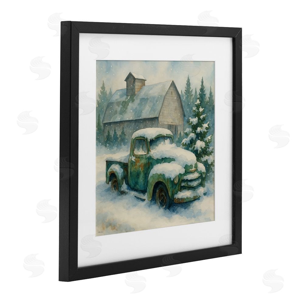 Antony Smith Nostalgic Winter Farm Truck Black Framed Print Under Glass Wall Art