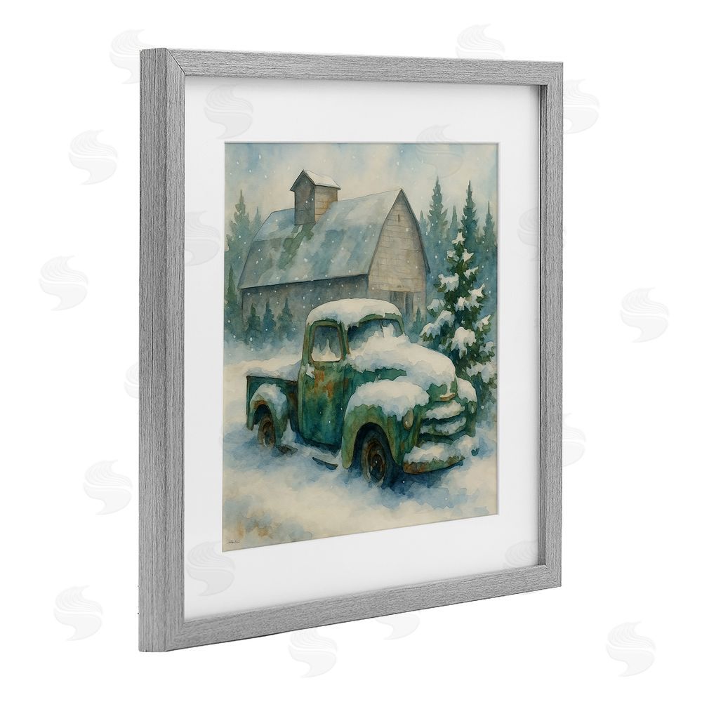 Antony Smith Nostalgic Winter Farm Truck Gray Framed Print Under Glass Wall Art