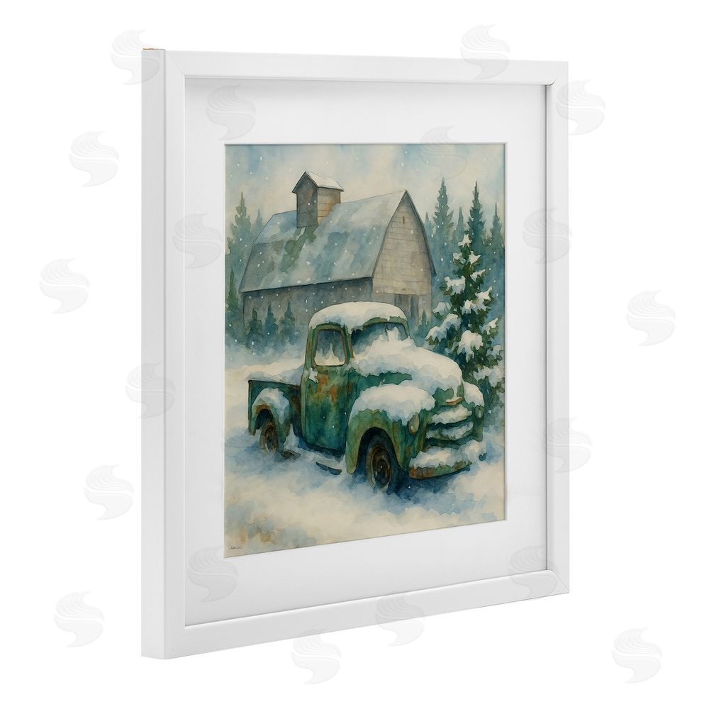 Antony Smith Nostalgic Winter Farm Truck White Framed Print Under Glass Wall Art