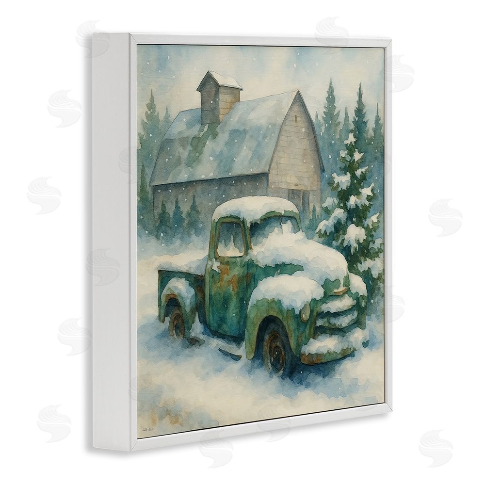 Antony Smith Nostalgic Winter Farm Truck White Framed Giclee Wall Art